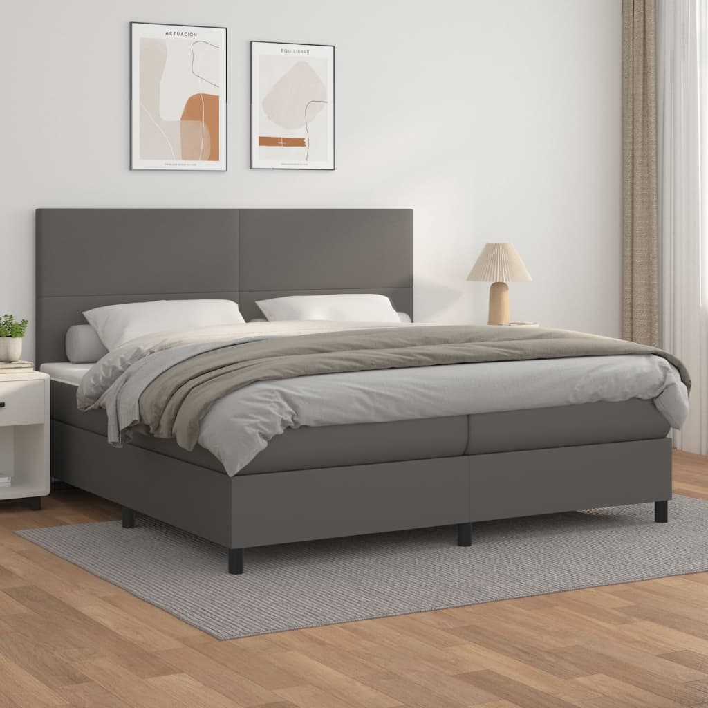 Sommier à lattes de lit avec matelas Gris 200x200 cm Similicuir