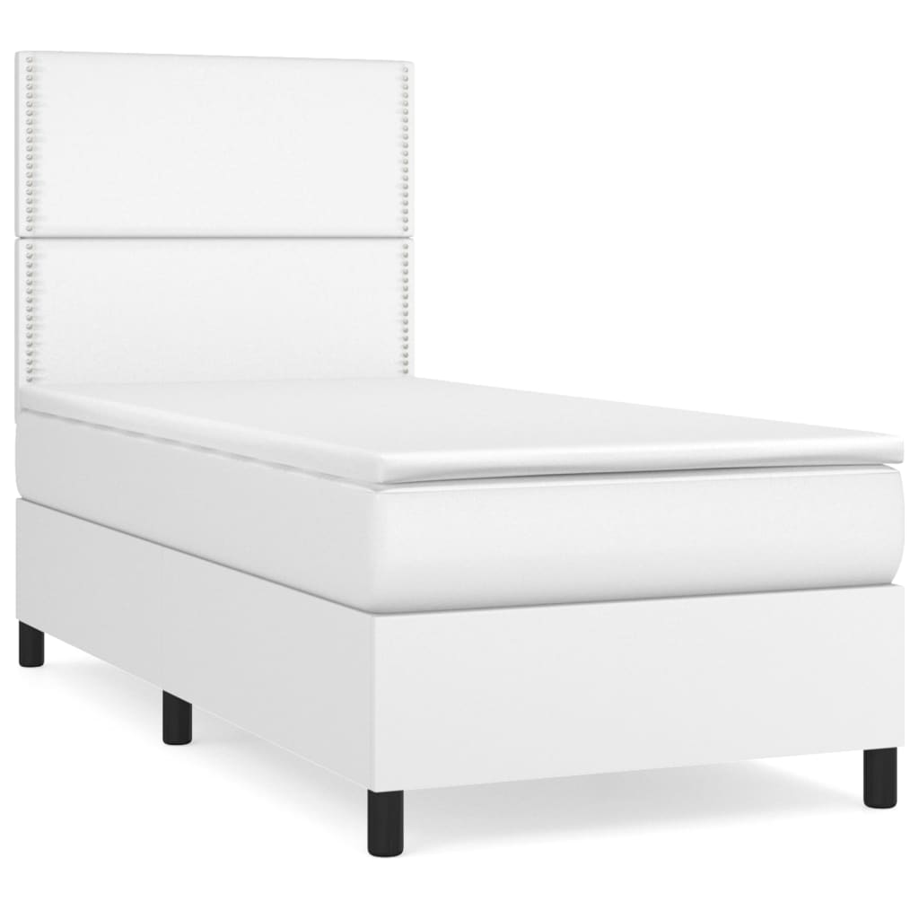 Sommier à lattes de lit avec matelas Blanc 90x200 cm Similicuir