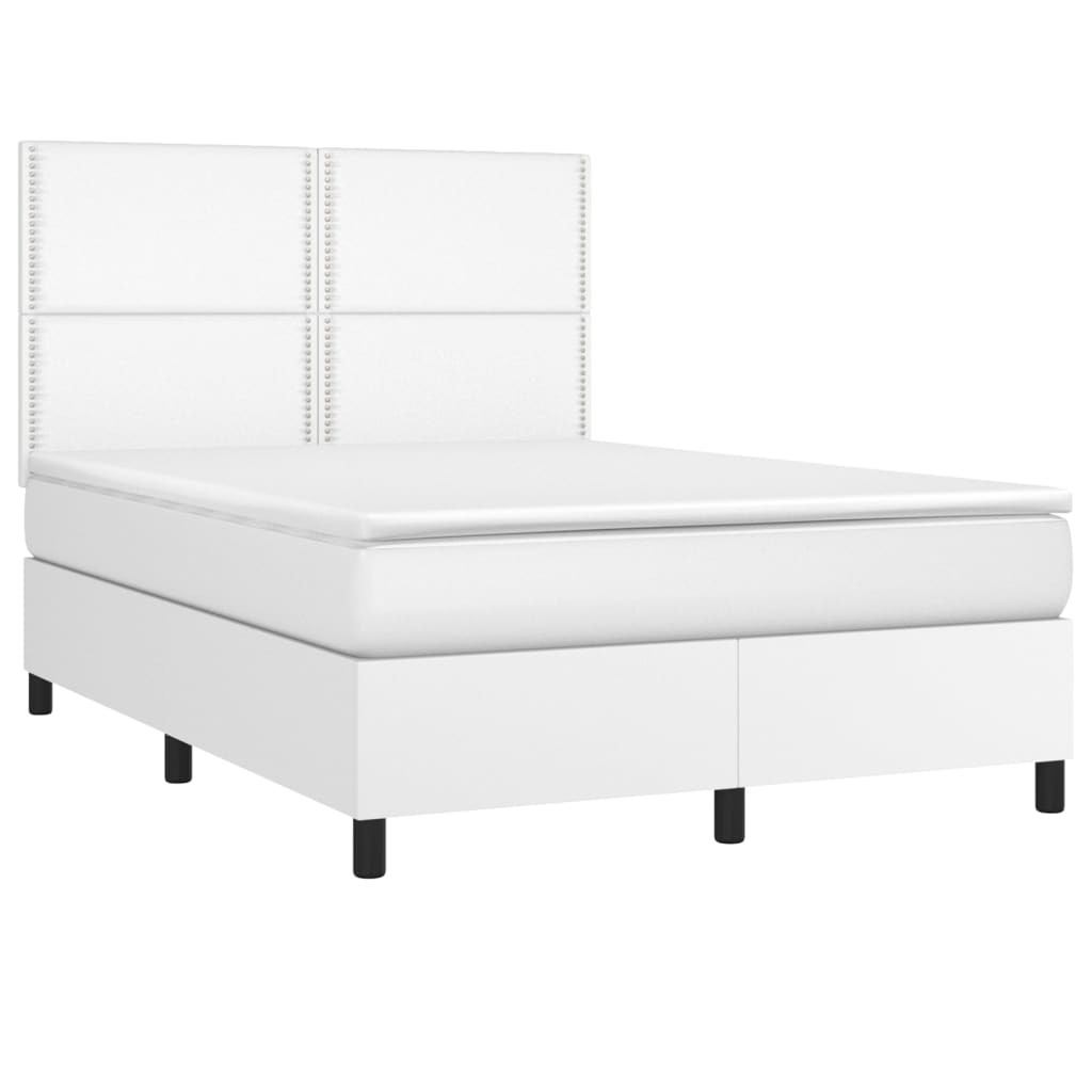 Sommier à lattes de lit avec matelas Blanc 140x190cm Similicuir