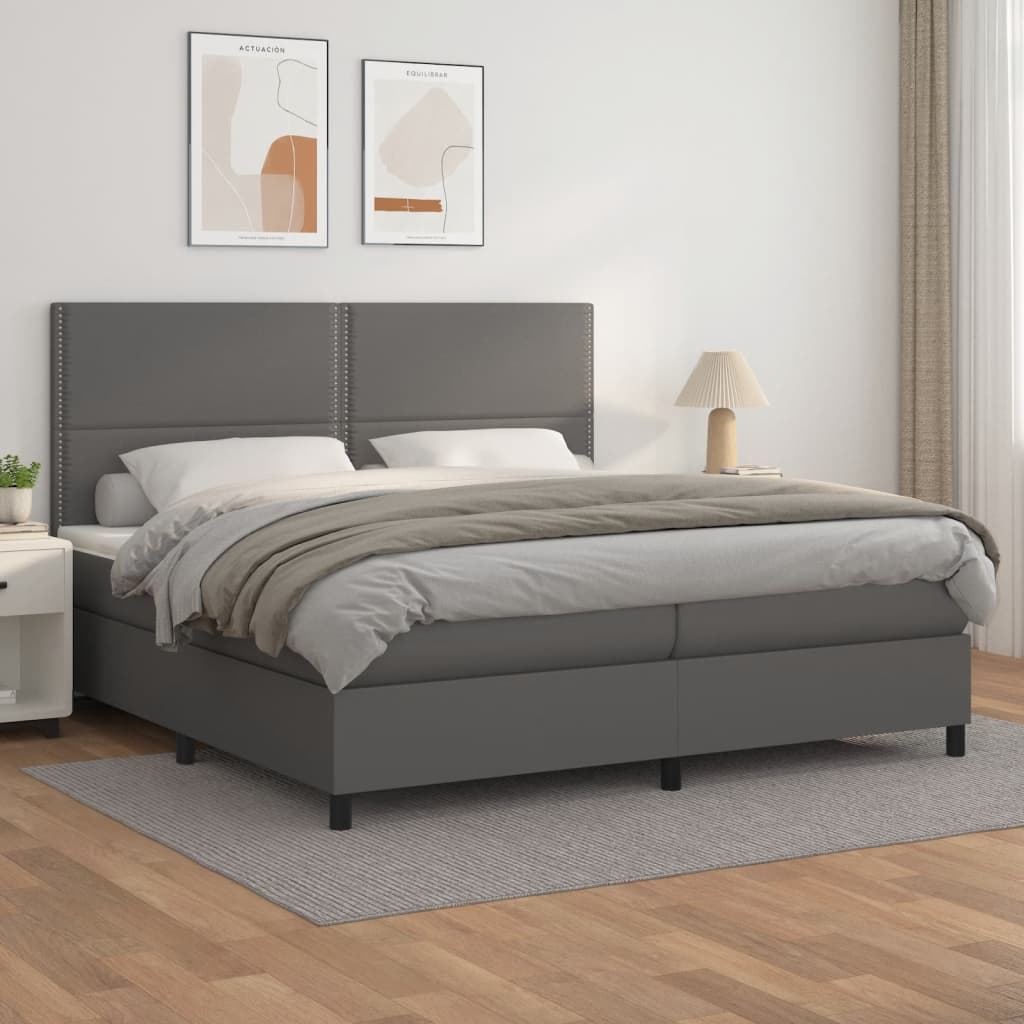 Sommier à lattes de lit avec matelas Gris 200x200 cm Similicuir