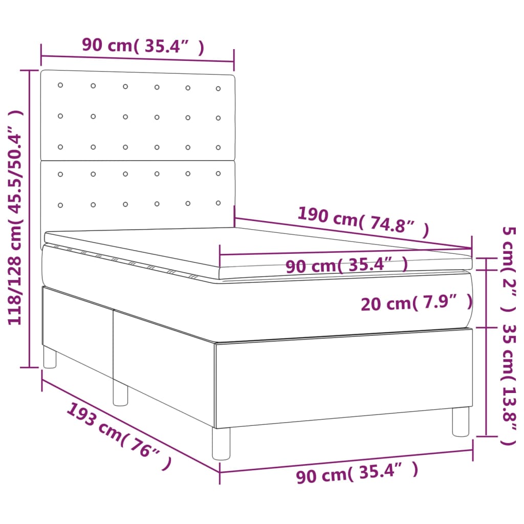 Sommier à lattes de lit avec matelas Gris 90x190 cm Similicuir