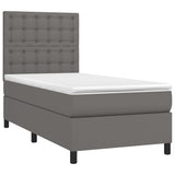 Bed slatted base with mattress Grey 90x200 cm Faux leather