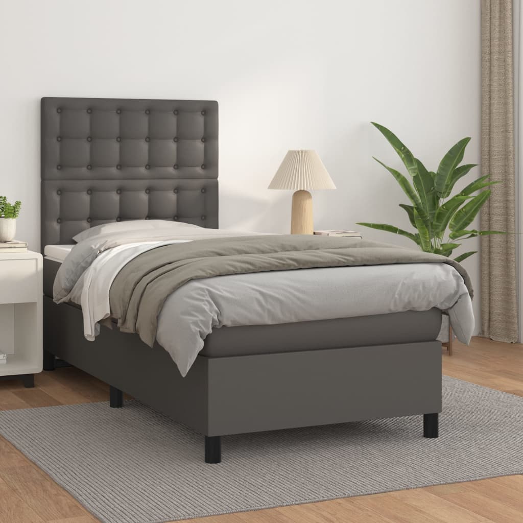 Bed slatted base with mattress Grey 90x200 cm Faux leather