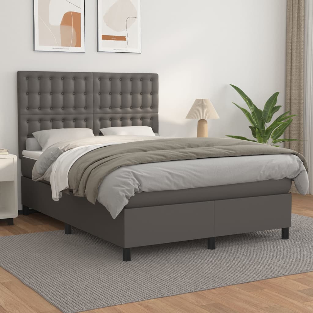 Sommier à lattes de lit avec matelas Gris 140x190 cm Similicuir