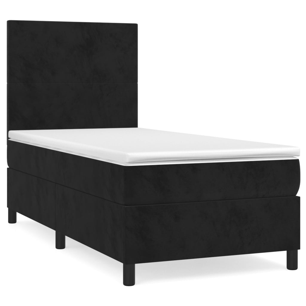 Slatted bed base with mattress Black 100x200 cm Velvet