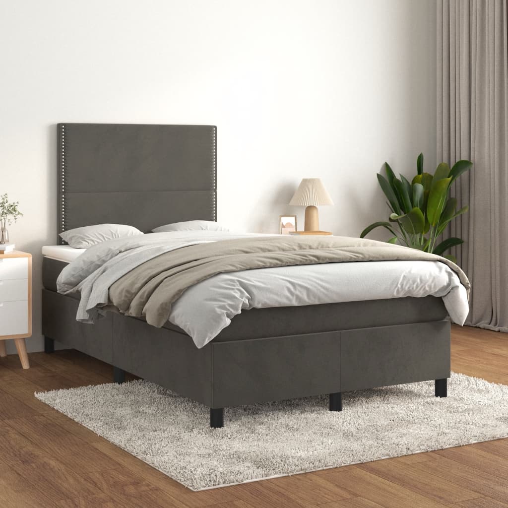 Dark Grey 120x200cm Velvet Bed Slatted Base and Mattress