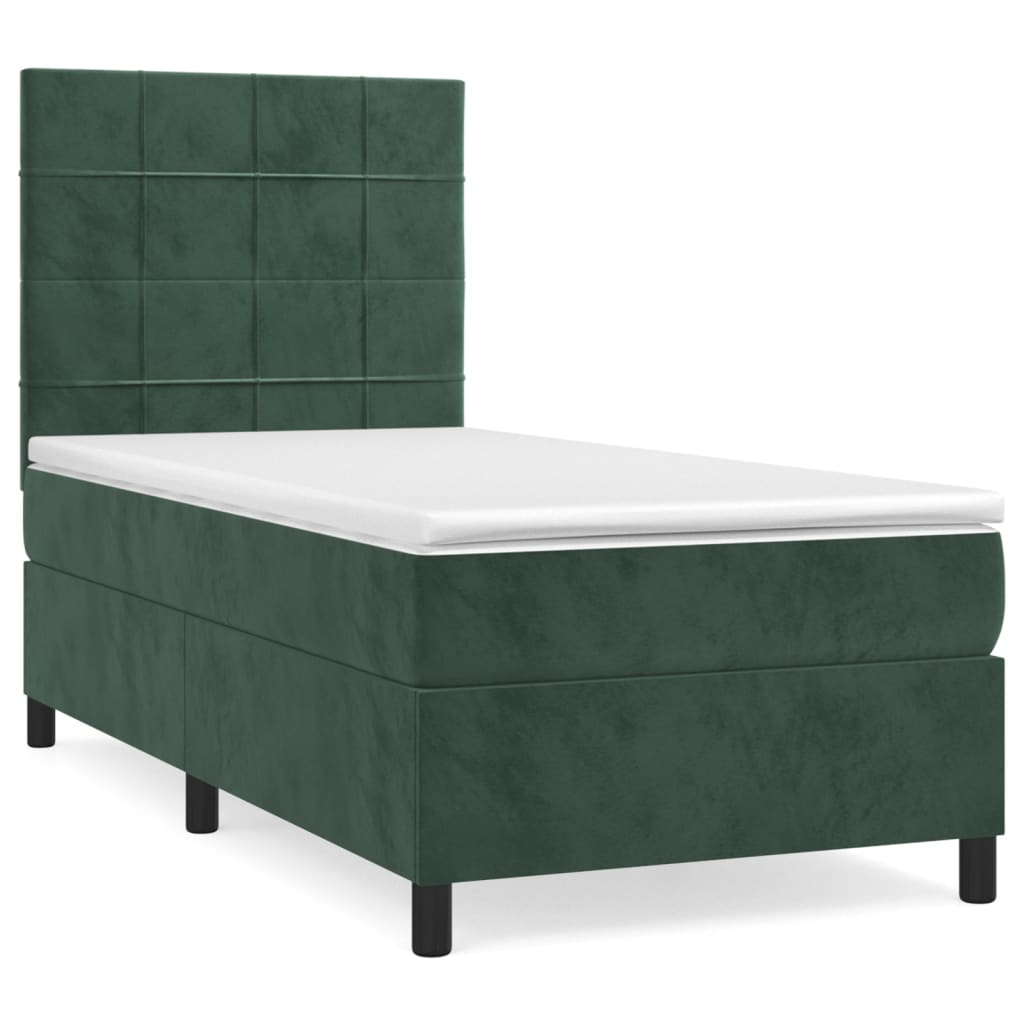 Dark Green 80x200 cm Velvet Bed Slatted Base and Mattress