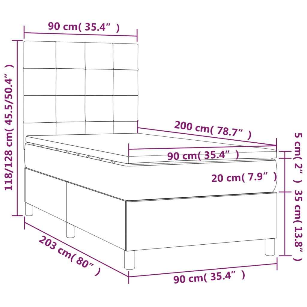 Sommier à lattes de lit et matelas Gris clair 90x200 cm Velours