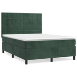 Dark Green 140x200cm Velvet Bed Slatted Base and Mattress