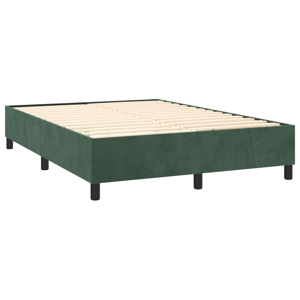 Dark Green 140x200cm Velvet Bed Slatted Base and Mattress