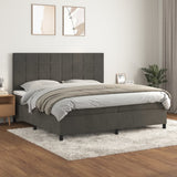 Dark Grey 200x200cm Velvet Bed Slatted Base and Mattress