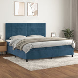 Dark Blue 200x200cm Velvet Bed Slatted Base and Mattress