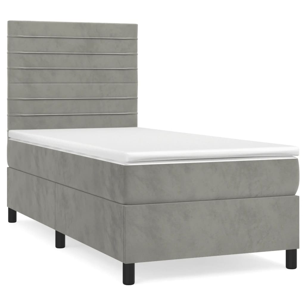 Slatted bed base and mattress Light grey 80x200 cm Velvet