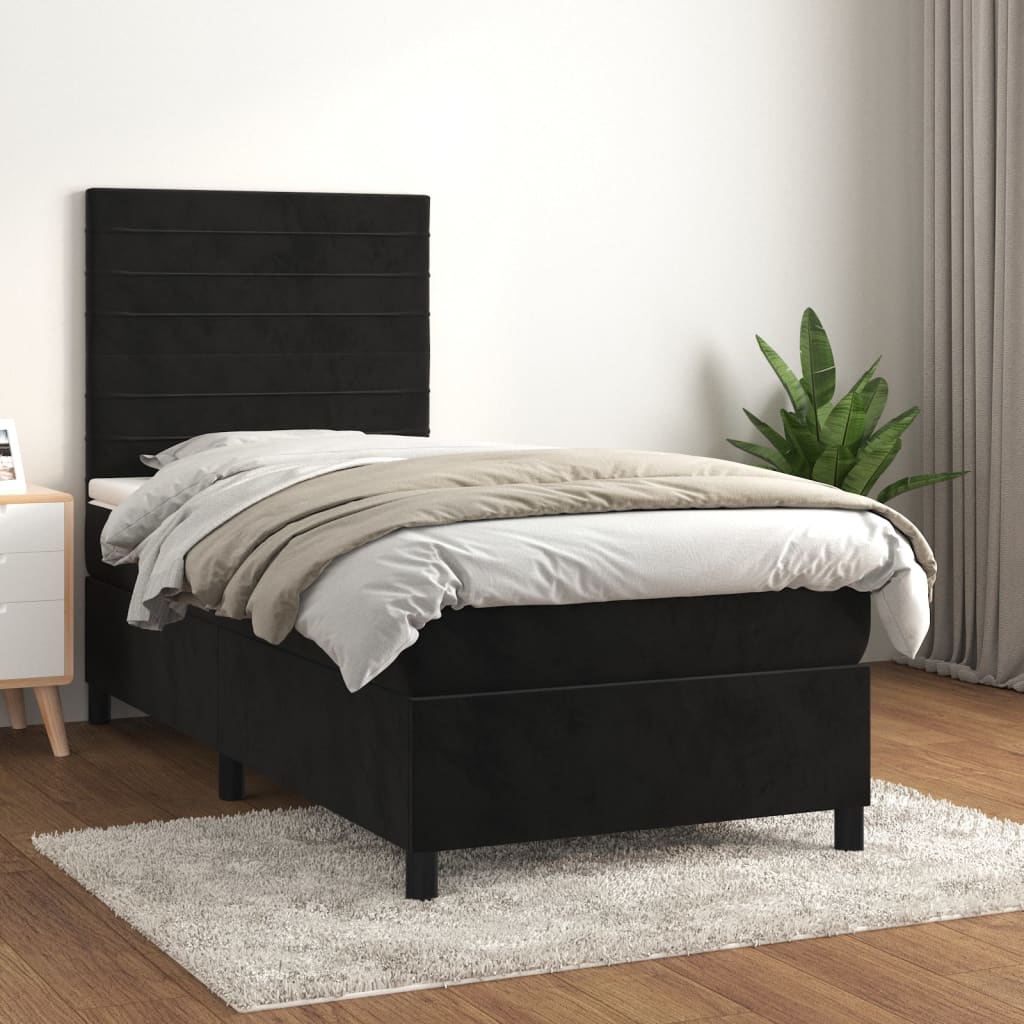 Slatted bed base with mattress Black 100x200 cm Velvet