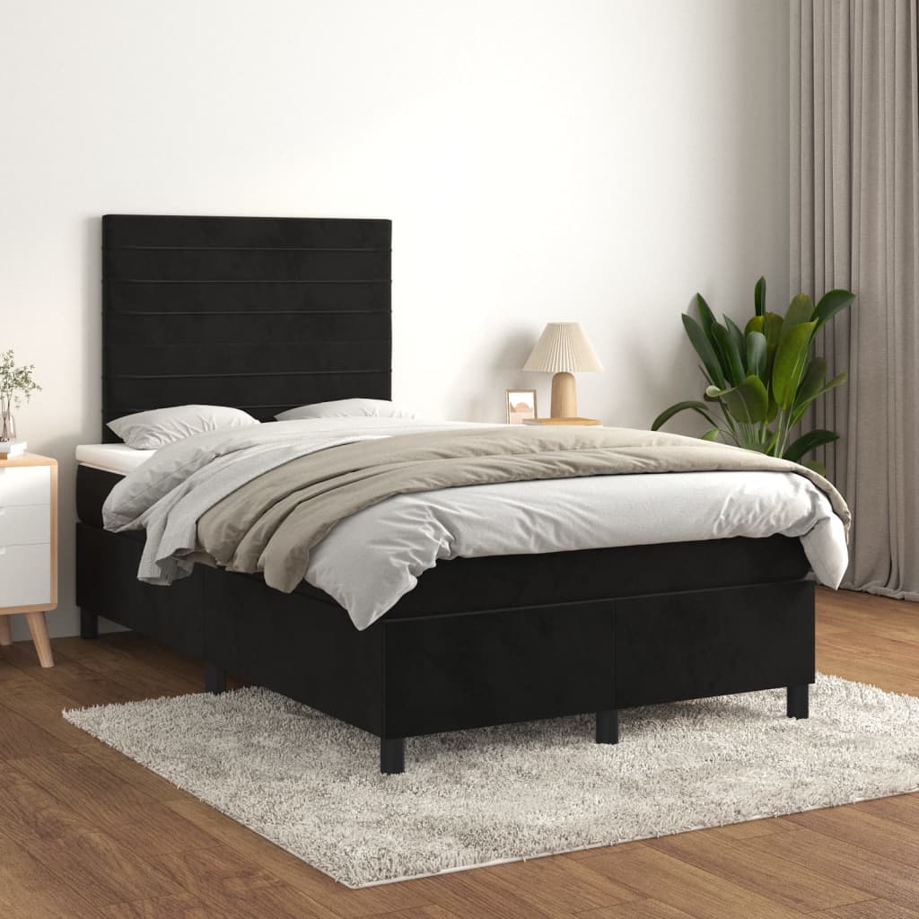 Slatted bed base with mattress Black 120x200 cm Velvet