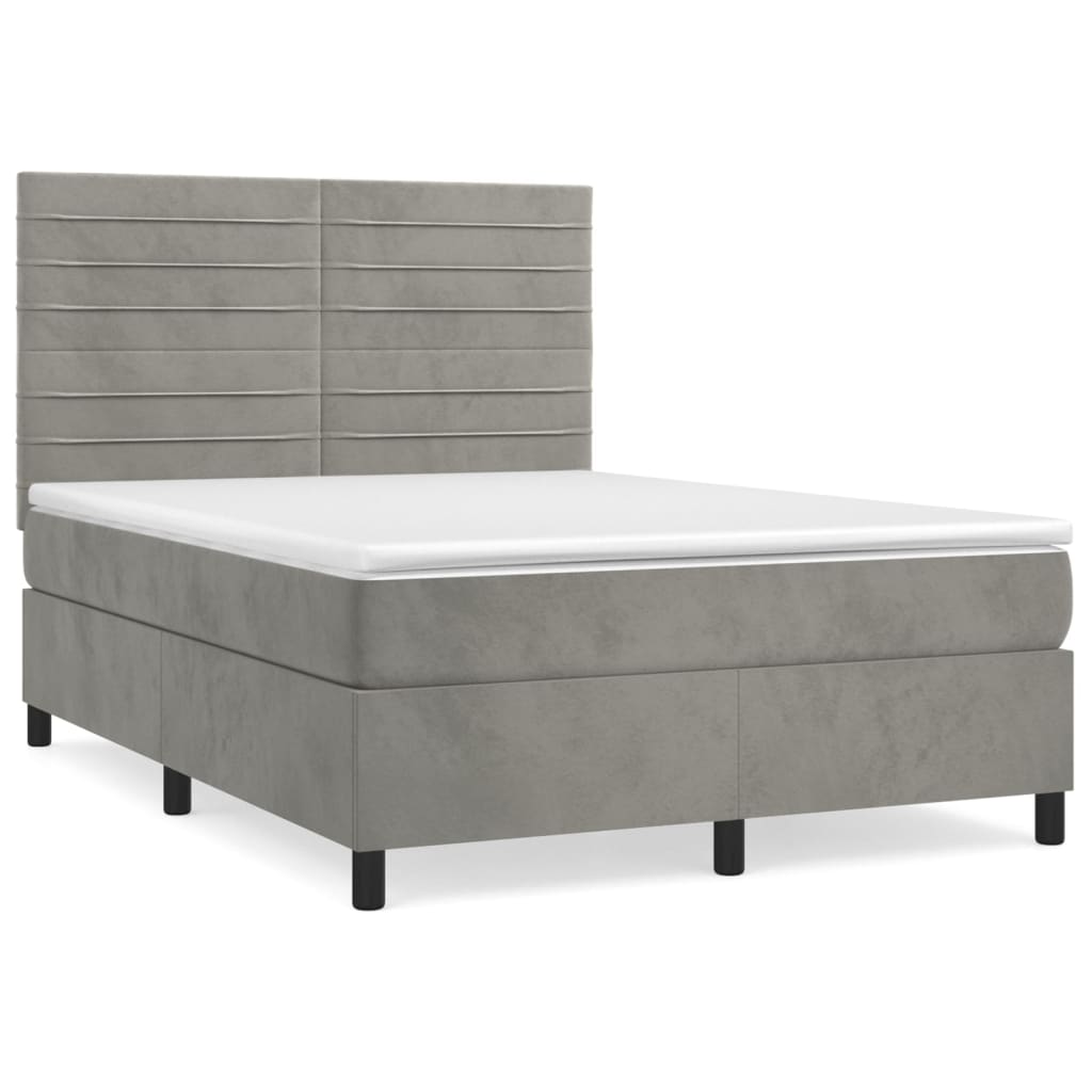 Light Grey 140x190cm Velvet Bed Slatted Base and Mattress