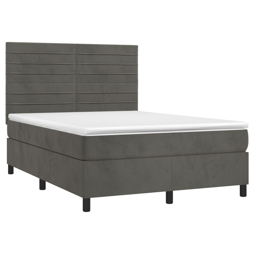 Dark Grey 140x200cm Velvet Bed Slatted Base and Mattress