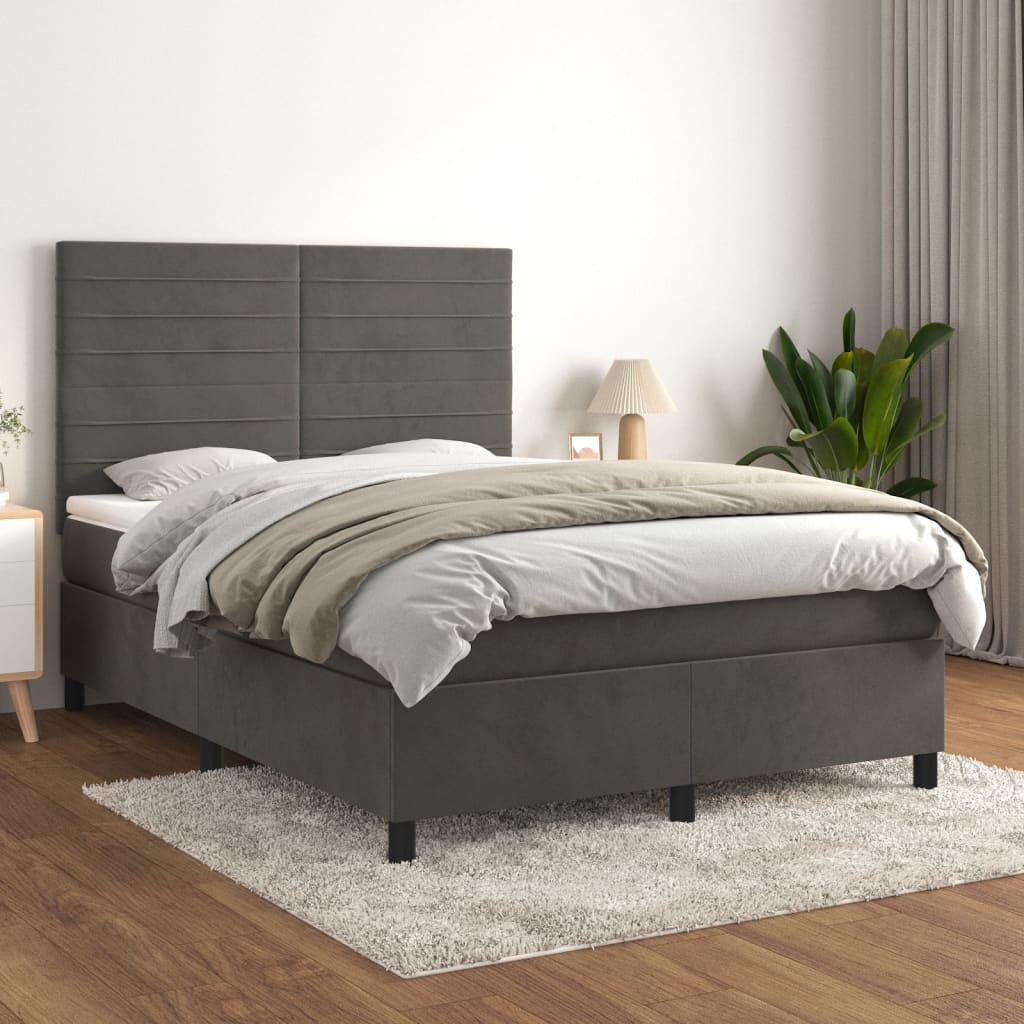 Dark Grey 140x200cm Velvet Bed Slatted Base and Mattress