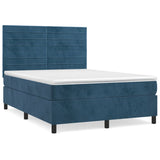 Dark Blue 140x200cm Velvet Bed Slatted Base and Mattress