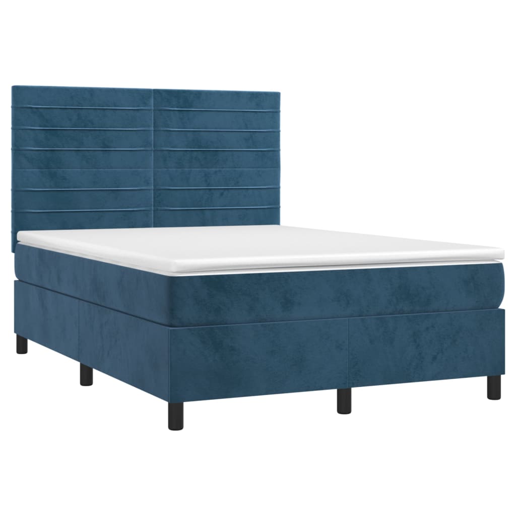 Dark Blue 140x200cm Velvet Bed Slatted Base and Mattress