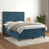 Dark Blue 140x200cm Velvet Bed Slatted Base and Mattress