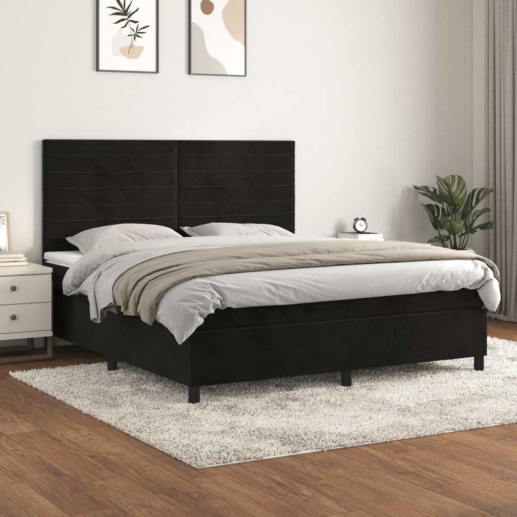 Slatted bed base with mattress Black 180x200 cm Velvet