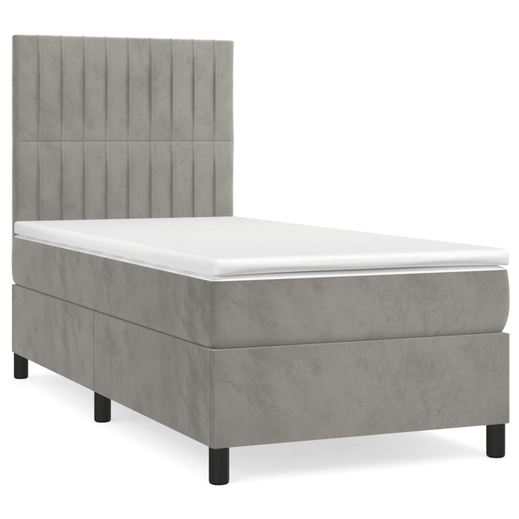 Slatted bed base and mattress Light grey 80x200 cm Velvet