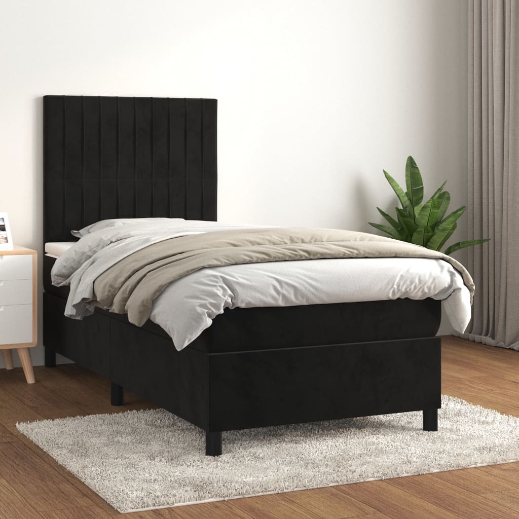 Slatted bed base with mattress Black 90x190 cm Velvet