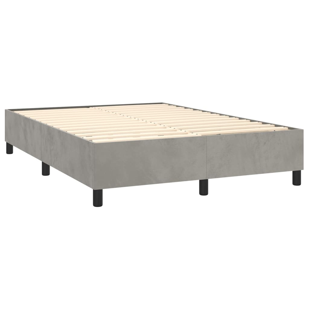 Light Grey 140x190cm Velvet Bed Slatted Base and Mattress