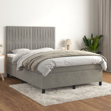 Light Grey 140x190cm Velvet Bed Slatted Base and Mattress