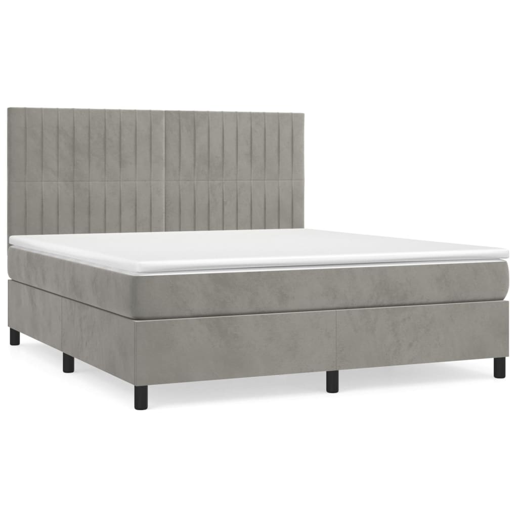 Light Grey 140x200cm Velvet Bed Slatted Base and Mattress