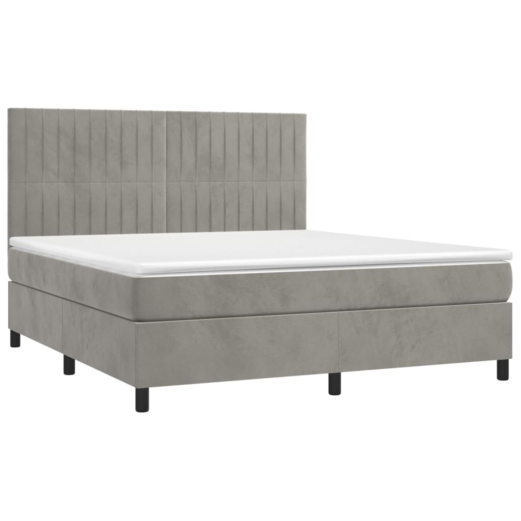 Light Grey 160x200cm Velvet Bed Slatted Base and Mattress