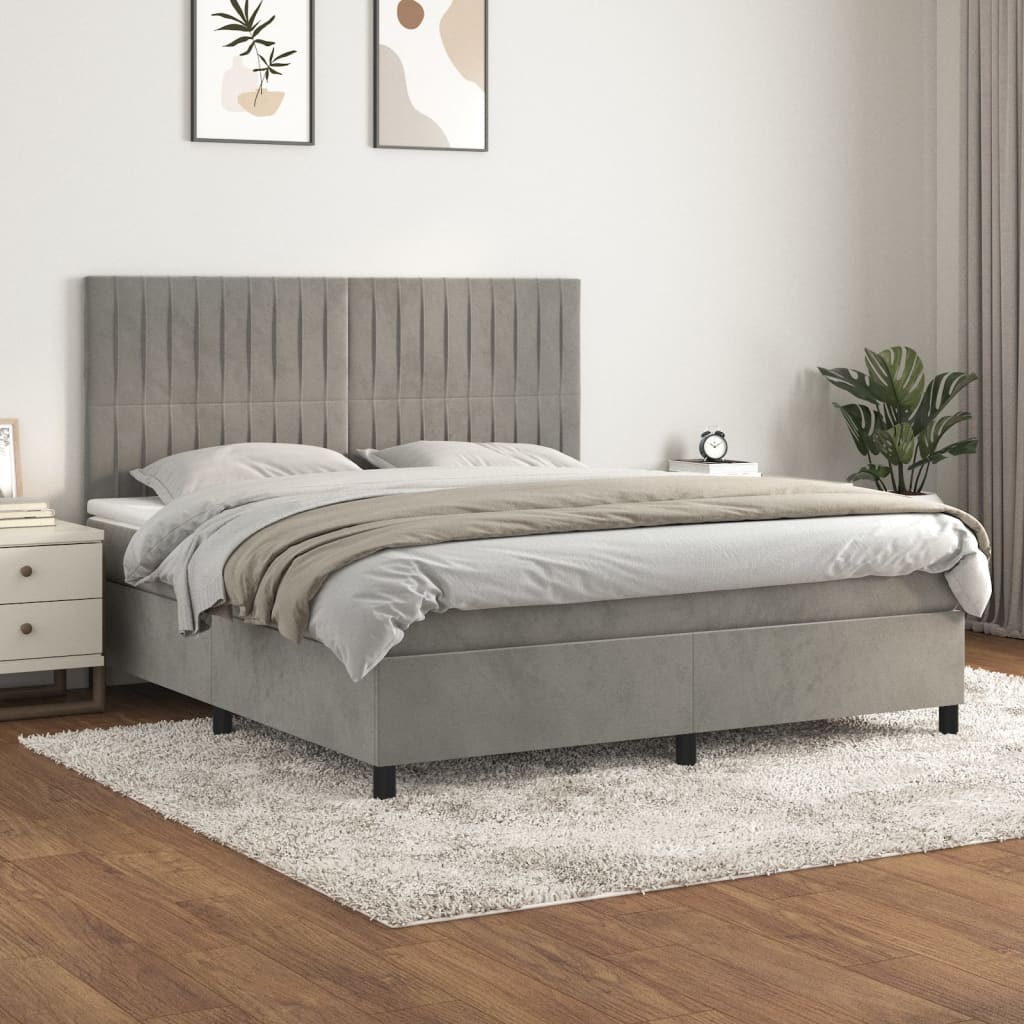 Light Grey 160x200cm Velvet Bed Slatted Base and Mattress