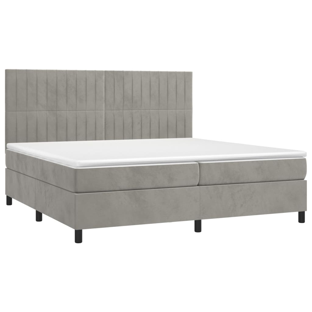 Light Grey 200x200cm Velvet Bed Slatted Base and Mattress