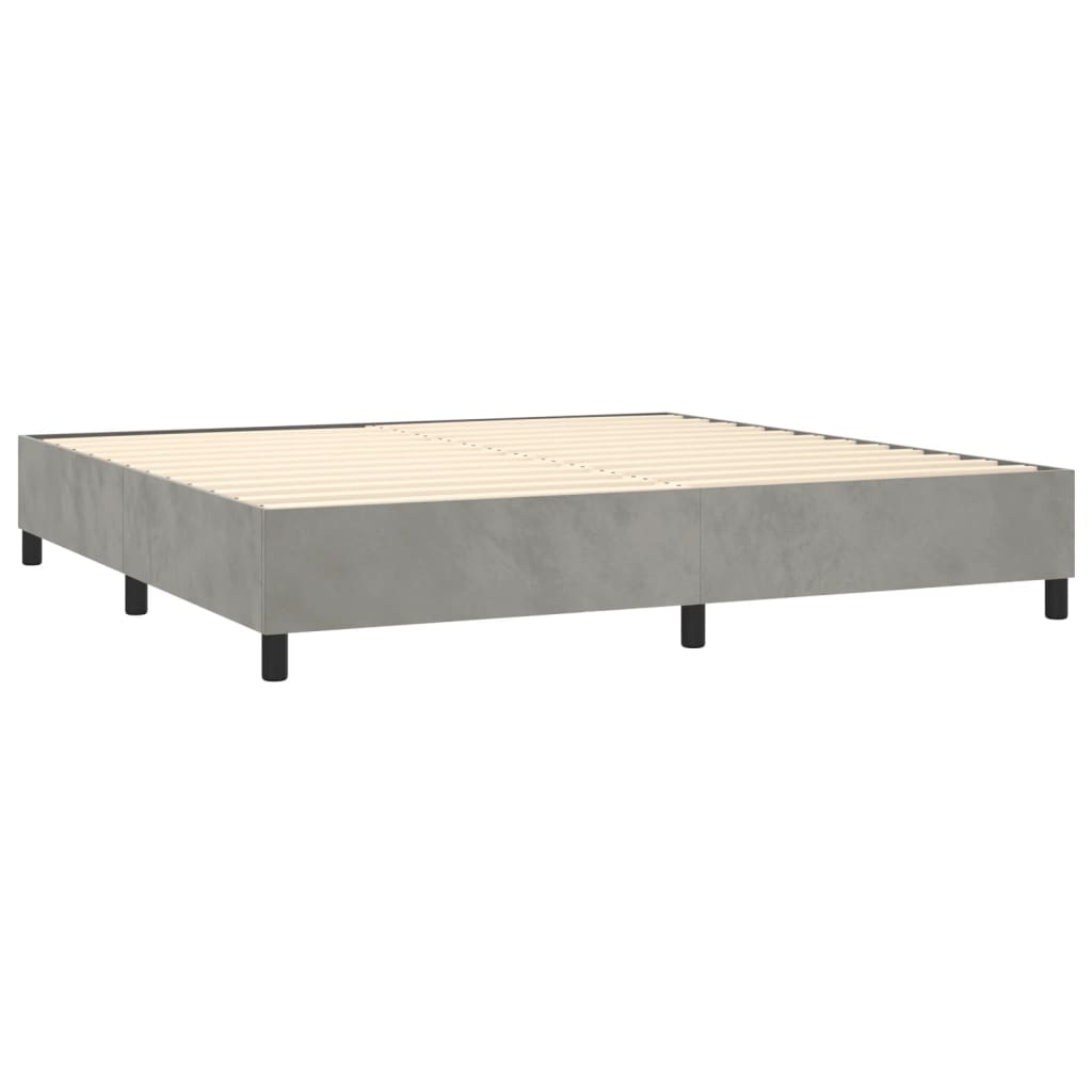 Light Grey 200x200cm Velvet Bed Slatted Base and Mattress