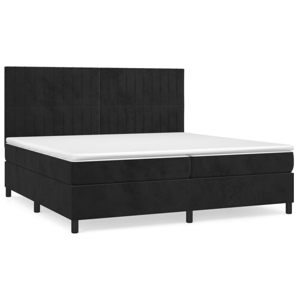 Black 200x200 cm Velvet slatted bed base and mattress