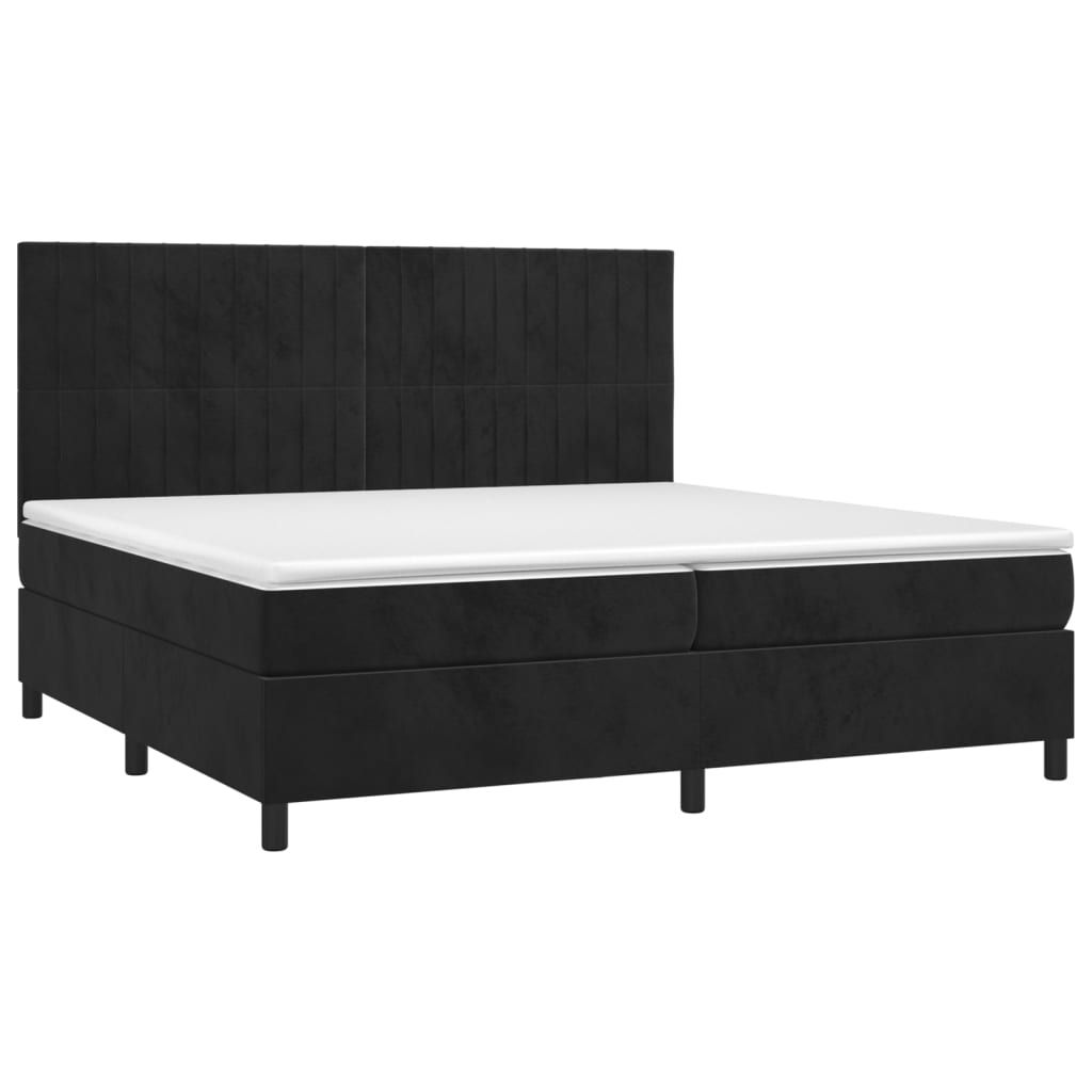 Black 200x200 cm Velvet slatted bed base and mattress