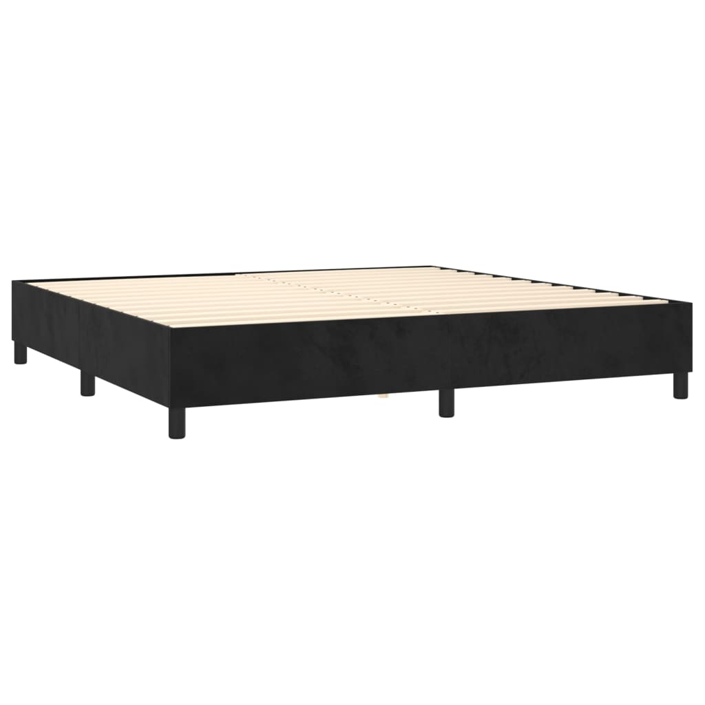 Black 200x200 cm Velvet slatted bed base and mattress