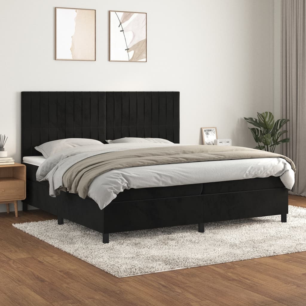 Black 200x200 cm Velvet slatted bed base and mattress