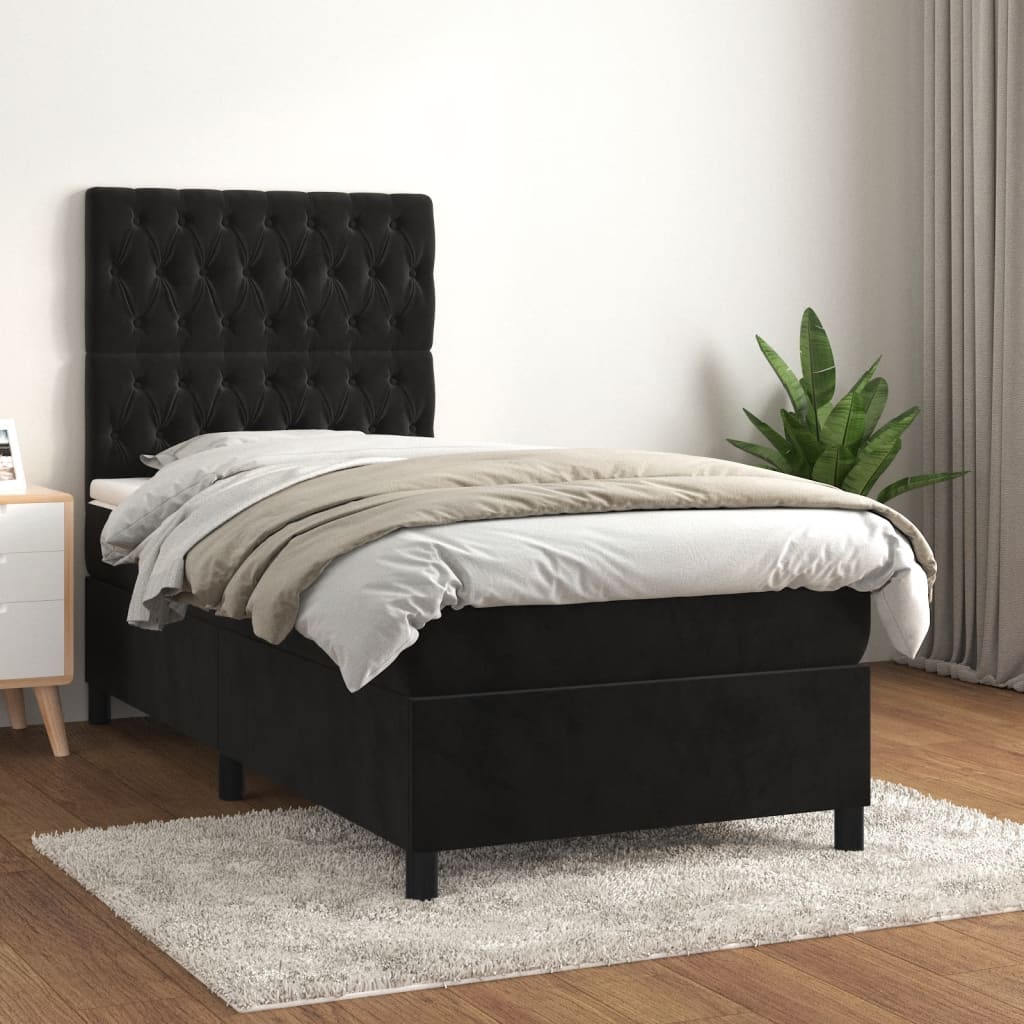 Slatted bed base with mattress Black 90x200 cm Velvet