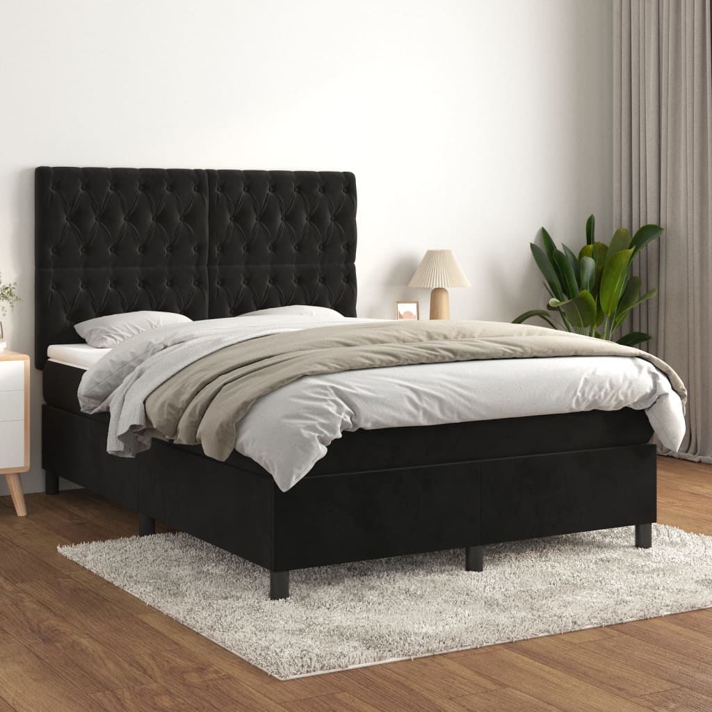 Sommier à lattes de lit avec matelas Noir 140x190 cm Velours