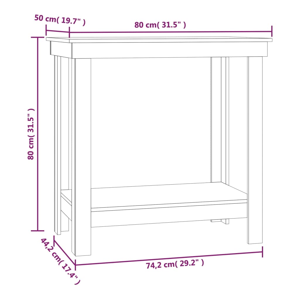 Weiße Werkbank 80x50x80 cm Massives Kiefernholz