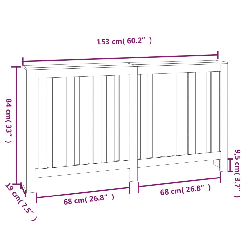 Radiator cover 153x19x84 cm Solid pine wood