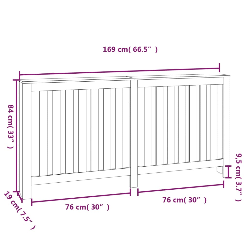 Cache-radiateur Gris 169x19x84 cm Bois massif de pin