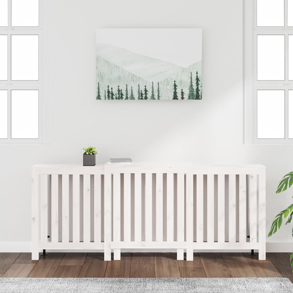 Cache-radiateur Blanc 210x21x85 cm Bois massif de pin