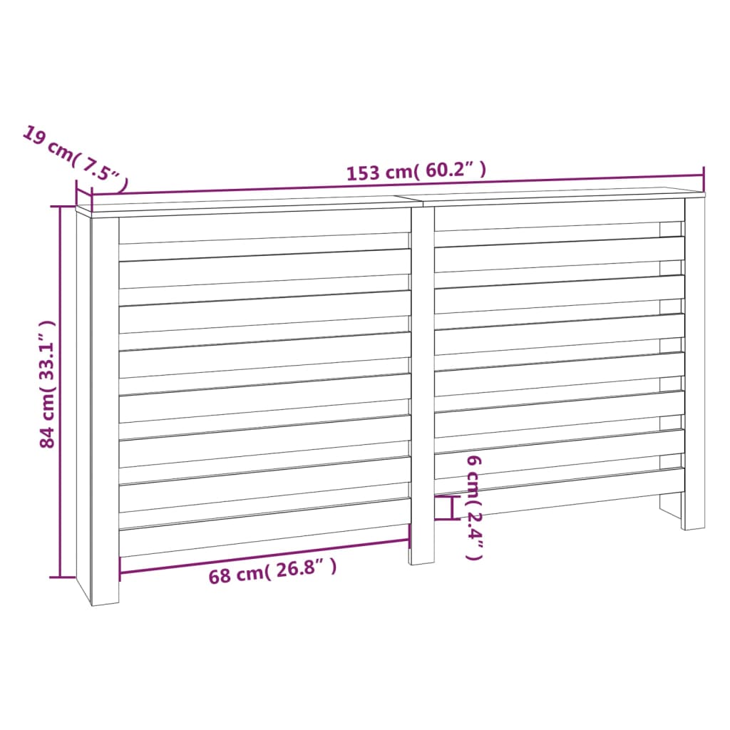 Cache-radiateur 153x19x84 cm Bois massif de pin