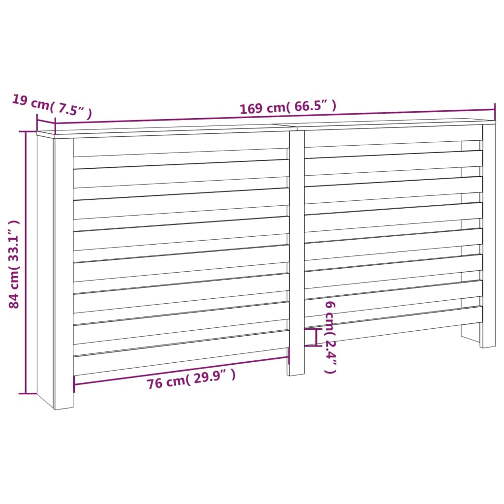 Cache-radiateur 169x19x84 cm Bois massif de pin