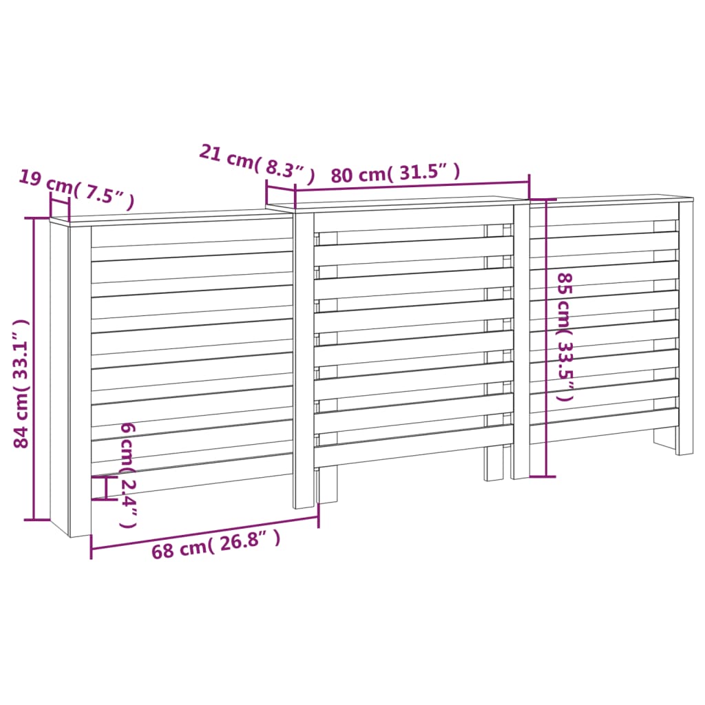 Cache-radiateur 210x21x85 cm Bois massif de pin