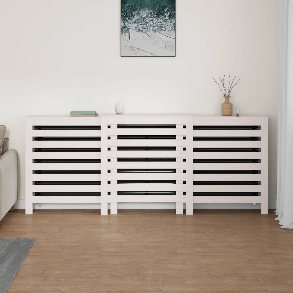 Cache-radiateur Blanc 210x21x85 cm Bois massif de pin