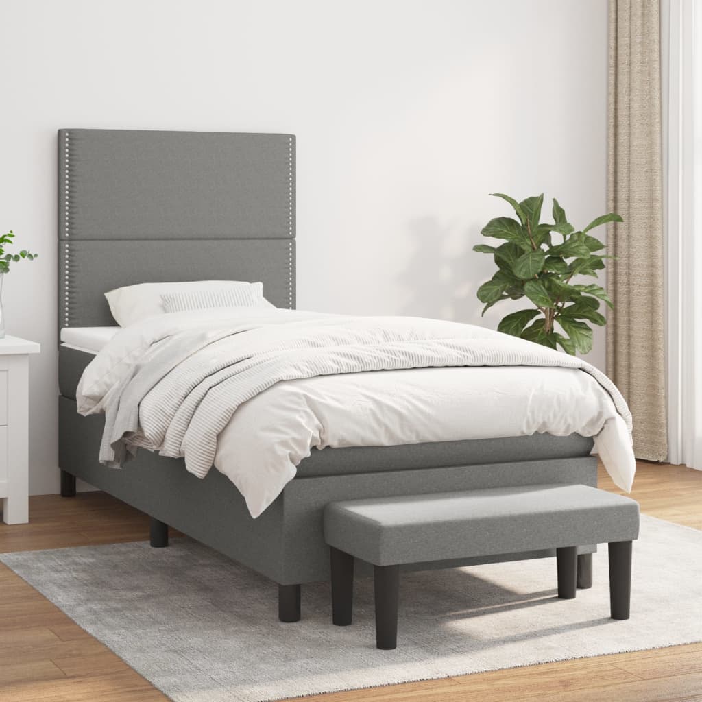 Sommier à lattes de lit avec matelas Gris foncé 90x200 cm Tissu